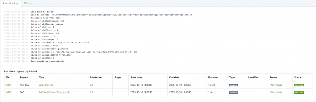 workflow execution logs table completed