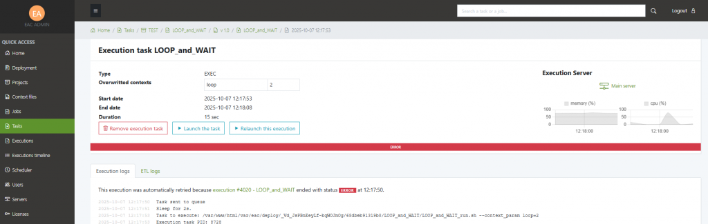link between retry auto execution task and initial task