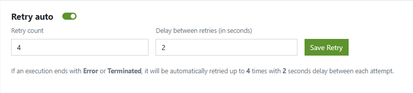 configuration of retry auto 